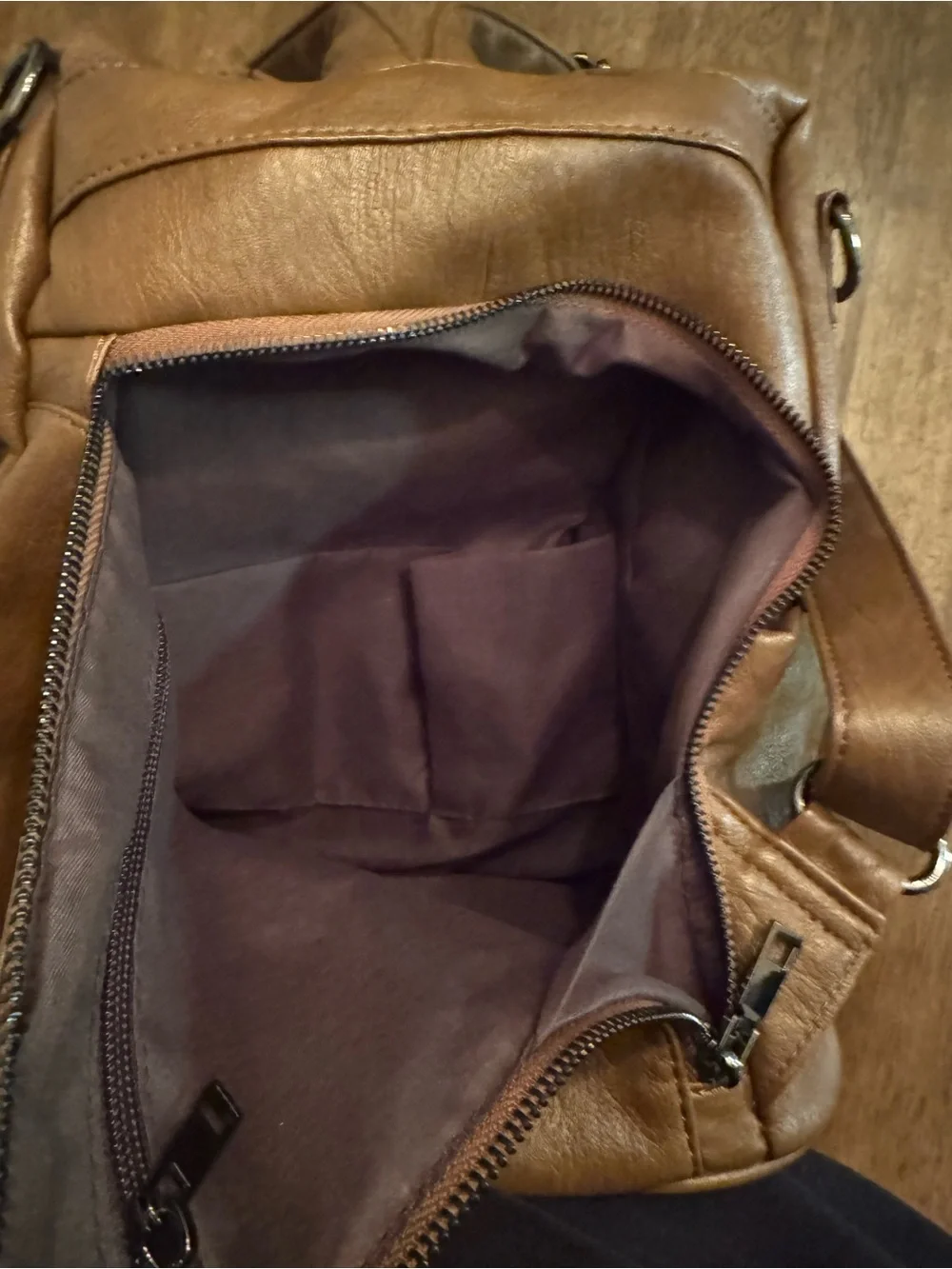 Leather Tote Backpack in Tan - Unbranded